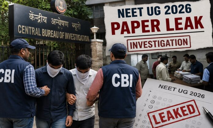 नीट यूजी 2026 पेपर लीक जांच करते अधिकारी और गिरफ्तार आरोपी (Representational Image)