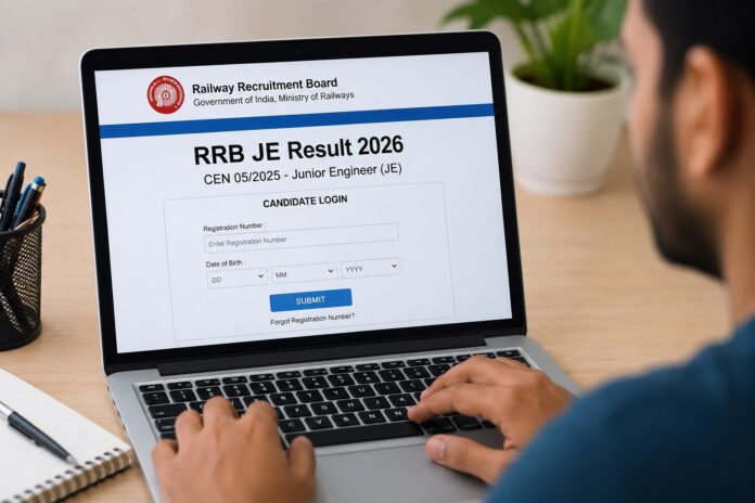 आरआरबी जेई रिजल्ट 2026 चेक करते अभ्यर्थी