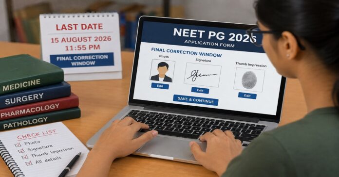 नीट पीजी 2026 फाइनल करेक्शन विंडो में फोटो सिग्नेचर सुधारते मेडिकल अभ्यर्थी